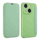 For iPhone 15 Imitate Liquid Skin Feel Leather Phone Case with Card Slots(Tea Green) - 1