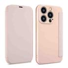 For iPhone 15 Pro Imitate Liquid Skin Feel Leather Phone Case with Card Slots(Pink) - 1