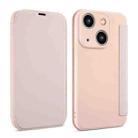 For iPhone 15 Plus Imitate Liquid Skin Feel Leather Phone Case with Card Slots(Pink) - 1