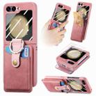 For Samsung Galaxy Z Flip5 5G Integrated Magnetic Card Wallet Diamond-encrusted Ring Phone Case(Pink) - 1