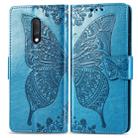Butterfly Love Flowers Embossing Horizontal Flip Leather Case For One Plus 7  with Holder & Card Slots & Wallet & Lanyard(Blue) - 1
