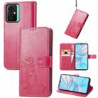 For Blackview Oscal C70 Four-leaf Clasp Embossed Buckle Leather Phone Case(Magenta) - 1