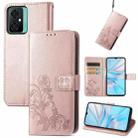 For Blackview Oscal C70 Four-leaf Clasp Embossed Buckle Leather Phone Case(Rose Gold) - 1