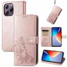 For Blackview A96 Four-leaf Clasp Embossed Buckle Leather Phone Case(Rose Gold) - 1