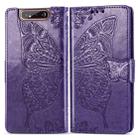 Butterfly Love Flowers Embossing Horizontal Flip Leather Case for Galaxy A80 / A90, with Holder & Card Slots & Wallet & Lanyard(Dark Purple) - 1