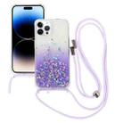 For iPhone 15 Pro Gradient Glitter Epoxy TPU Thickened Acrylic Phone Case with Round Neck Lanyard(Purple) - 1