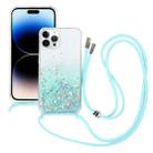 For iPhone 15 Pro Gradient Glitter Epoxy TPU Thickened Acrylic Phone Case with Round Neck Lanyard(Blue) - 1