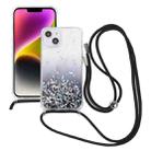For iPhone 15 Plus Gradient Glitter Epoxy TPU Thickened Acrylic Phone Case with Round Neck Lanyard(Black) - 1