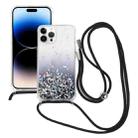 For iPhone 15 Pro Max Gradient Glitter Epoxy TPU Thickened Acrylic Phone Case with Round Neck Lanyard(Black) - 1