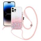 For iPhone 15 Pro Max Gradient Glitter Epoxy TPU Thickened Acrylic Phone Case with Round Neck Lanyard(Pink) - 1