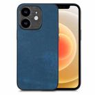 For iPhone 12 Vintage Leather PC Back Cover Phone Case(Blue) - 1