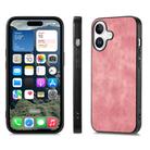 For iPhone 16 Plus Vintage Leather PC Back Cover Phone Case(Pink) - 2