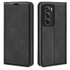 For OPPO Reno12 Pro 5G Global Retro-skin Magnetic Suction Leather Phone Case(Black) - 1
