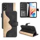 For OPPO A38 Stitching Horizontal Flip Leather Phone Case(Black) - 1