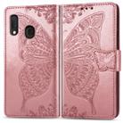 For Galaxy A20e Butterfly Love Flowers Embossing Horizontal Flip Leather Case with Holder & Card Slots & Wallet & Lanyard(Rose gold) - 1