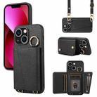 For iPhone 13 Crossbody Ring Wallet Leather Back Cover Phone Case(Black) - 1