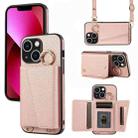 For iPhone 13 Crossbody Ring Wallet Leather Back Cover Phone Case(Pink) - 1
