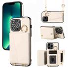 For iPhone 13 Pro Max Crossbody Ring Wallet Leather Back Cover Phone Case(White) - 1