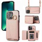 For iPhone 13 Pro Max Crossbody Ring Wallet Leather Back Cover Phone Case(Pink) - 1