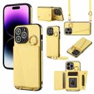 For iPhone 14 Pro Crossbody Ring Wallet Leather Back Cover Phone Case(Yellow) - 1