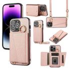 For iPhone 14 Pro Crossbody Ring Wallet Leather Back Cover Phone Case(Pink) - 1