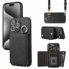 For iPhone 15 Pro Max Crossbody Ring Wallet Leather Back Cover Phone Case(Black) - 1