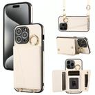 For iPhone 15 Pro Max Crossbody Ring Wallet Leather Back Cover Phone Case(White) - 1