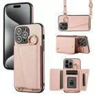 For iPhone 15 Pro Max Crossbody Ring Wallet Leather Back Cover Phone Case(Pink) - 1