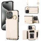 For iPhone 15 Pro Crossbody Ring Wallet Leather Back Cover Phone Case(White) - 1