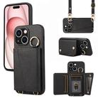 For iPhone 15 Crossbody Ring Wallet Leather Back Cover Phone Case(Black) - 1