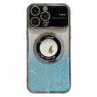 For iPhone 15 Pro Large Window MagSafe Gradient Glitter Electroplating TPU Phone Case(Blue) - 1