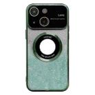 For iPhone 15 Plus Large Window MagSafe Gradient Glitter Electroplating TPU Phone Case(Green) - 1