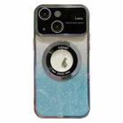 For iPhone 15 Plus Large Window MagSafe Gradient Glitter Electroplating TPU Phone Case(Blue) - 1