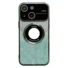 For iPhone 15 Large Window MagSafe Gradient Glitter Electroplating TPU Phone Case(Green) - 1