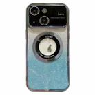 For iPhone 15 Large Window MagSafe Gradient Glitter Electroplating TPU Phone Case(Blue) - 1