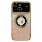 For iPhone 14 Large Window MagSafe Gradient Glitter Electroplating TPU Phone Case(Gold) - 1