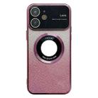 For iPhone 12 Large Window MagSafe Gradient Glitter Electroplating TPU Phone Case(Rose Red) - 1