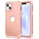 For iPhone 15 Plus 3 in 1 Silicone Hybrid PC Shockproof Phone Case(Rose Gold) - 1