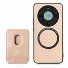 For Huawei Mate 60 Pro Carbon Fiber Leather Card Magnetic Phone Case(Khaki) - 3