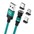 ENKAY 3 in 1 3A USB to Type-C / 8 Pin / Micro USB Magnetic 540 Degrees Rotating Fast Charging Cable, Length:1m(Green) - 1