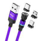 ENKAY 3 in 1 3A USB to Type-C / 8 Pin / Micro USB Magnetic 540 Degrees Rotating Fast Charging Cable, Length:1m(Purplele) - 1