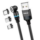 ENKAY 3 in 1 3A USB to Type-C / 8 Pin / Micro USB Magnetic 540 Degrees Rotating Fast Charging Cable, Length:2m(Black) - 1