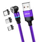 ENKAY 3 in 1 3A USB to Type-C / 8 Pin / Micro USB Magnetic 540 Degrees Rotating Fast Charging Cable, Length:2m(Purplele) - 1