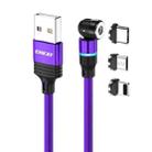 ENKAY 3 in 1 2.4A USB to Type-C / 8 Pin / Micro USB Magnetic 540 Degrees Rotating Charging Cable, Length:1m(Purplele) - 1
