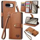 For Google Pixel 6 Pro Love Zipper Lanyard Leather Phone Case(Brown) - 1