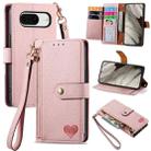 For Google Pixel 7a Love Zipper Lanyard Leather Phone Case(Pink) - 1