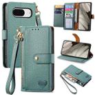 For Google Pixel 8 Love Zipper Lanyard Leather Phone Case(Green) - 1
