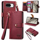 For Google Pixel 8 Pro Love Zipper Lanyard Leather Phone Case(Red) - 1