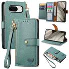 For Google Pixel 8a Love Zipper Lanyard Leather Phone Case(Green) - 1