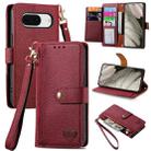 For Google Pixel 8a Love Zipper Lanyard Leather Phone Case(Red) - 1